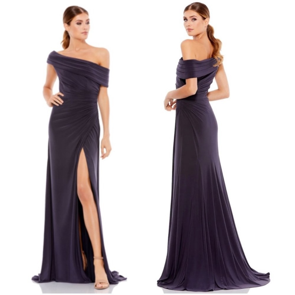 Mac‎ Duggal 26517 Womens Size 10 Jersey Knit Stretch Ruched Long Maxi Gown Dress